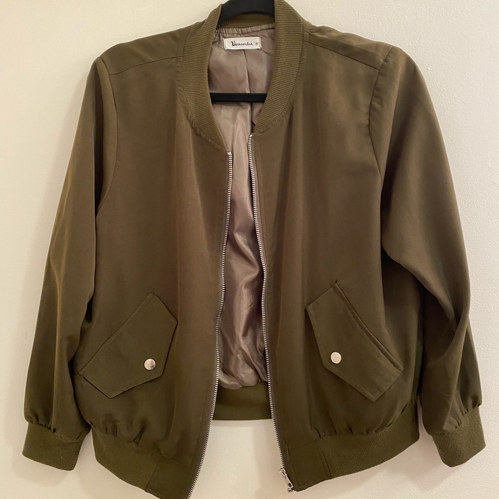 Olive bomber jacket, size Small